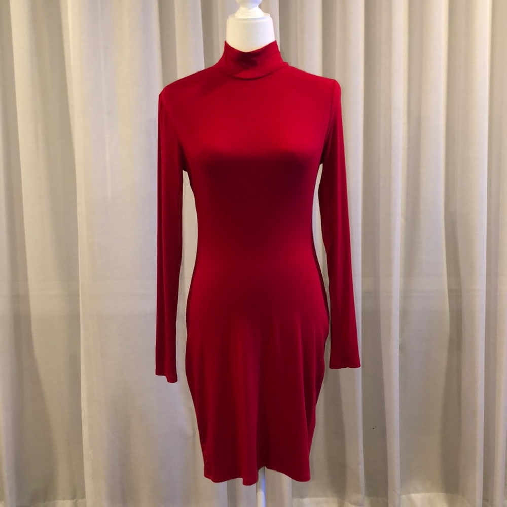 Soprano Red Turtleneck Fitted Dress